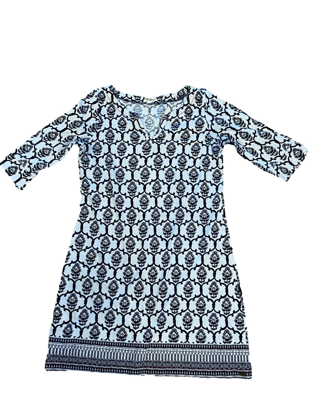 Hatley Blue & White Medallion Tile Print Cotton Knit Shift Tunic Dress - Size M